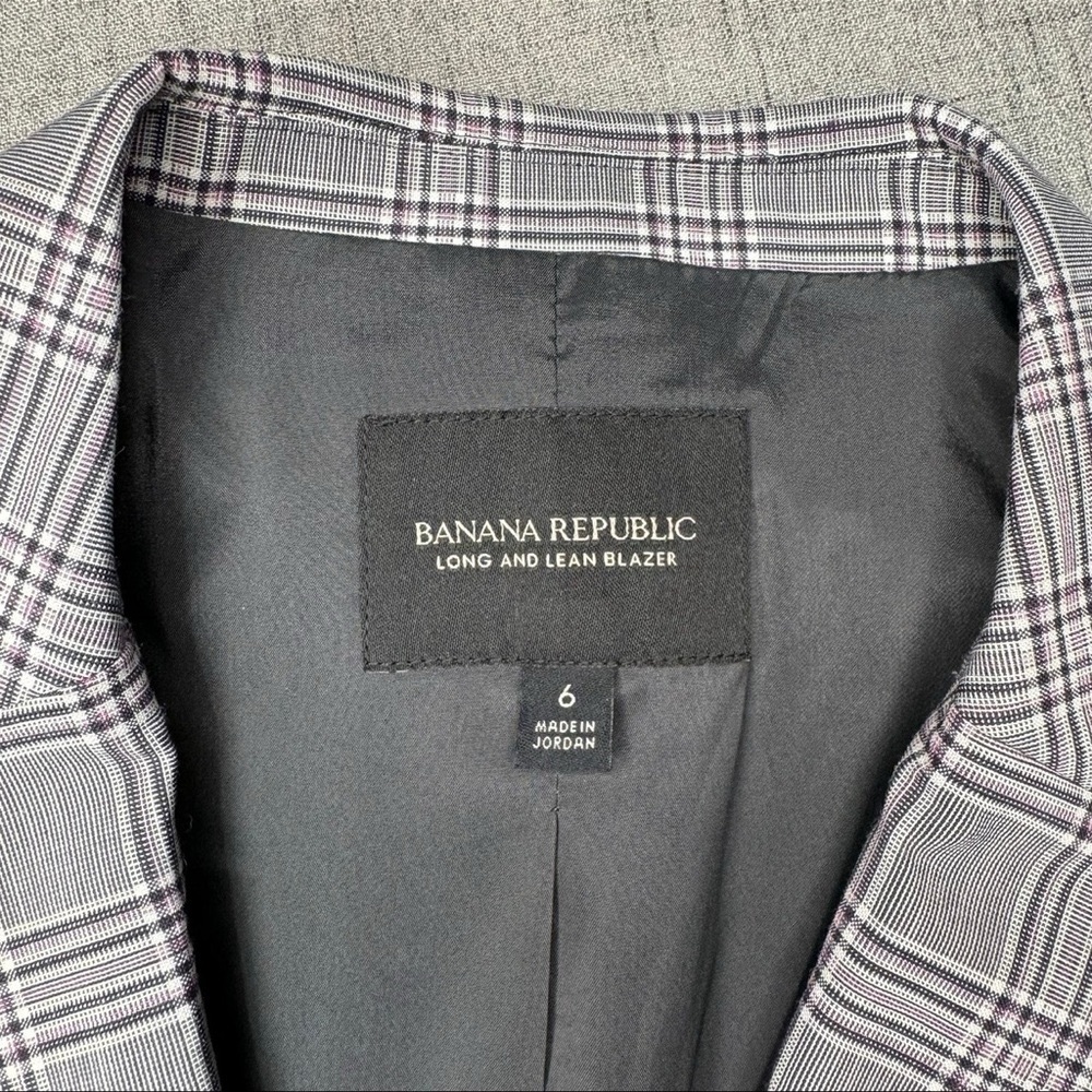 Banana Republic Long & Lean Grey & Lilac Glen Plaid Wool Blazer Jacket Size 6 - Picture 10 of 11